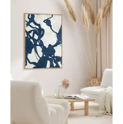 Cuadro En Lienzo Pintado A Mano Blueplay, Marco De Madera