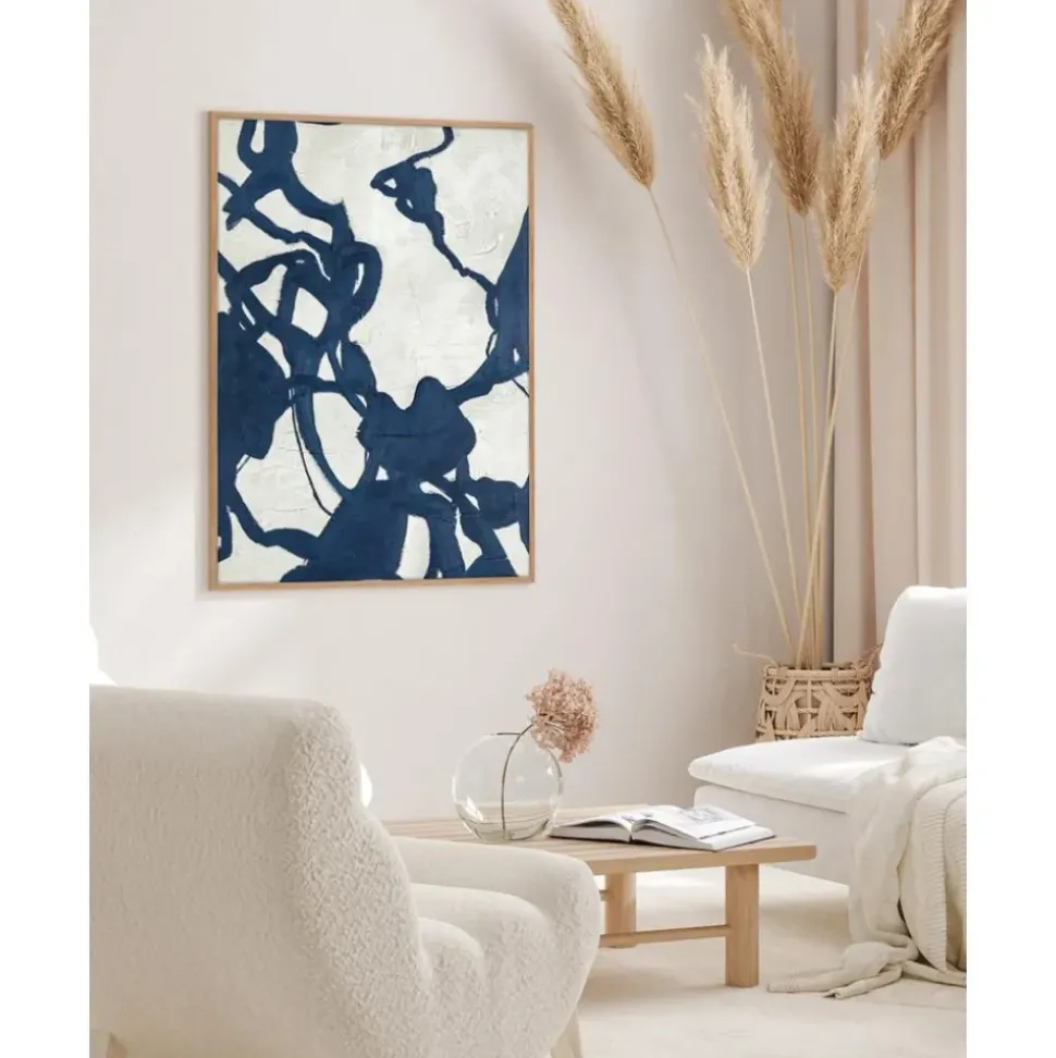 Cuadro En Lienzo Pintado A Mano Blueplay, Marco De Madera