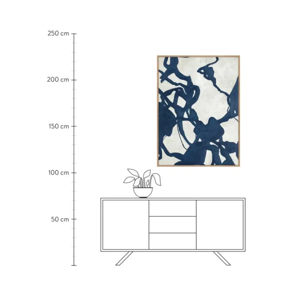 Cuadro En Lienzo Pintado A Mano Blueplay, Marco De Madera