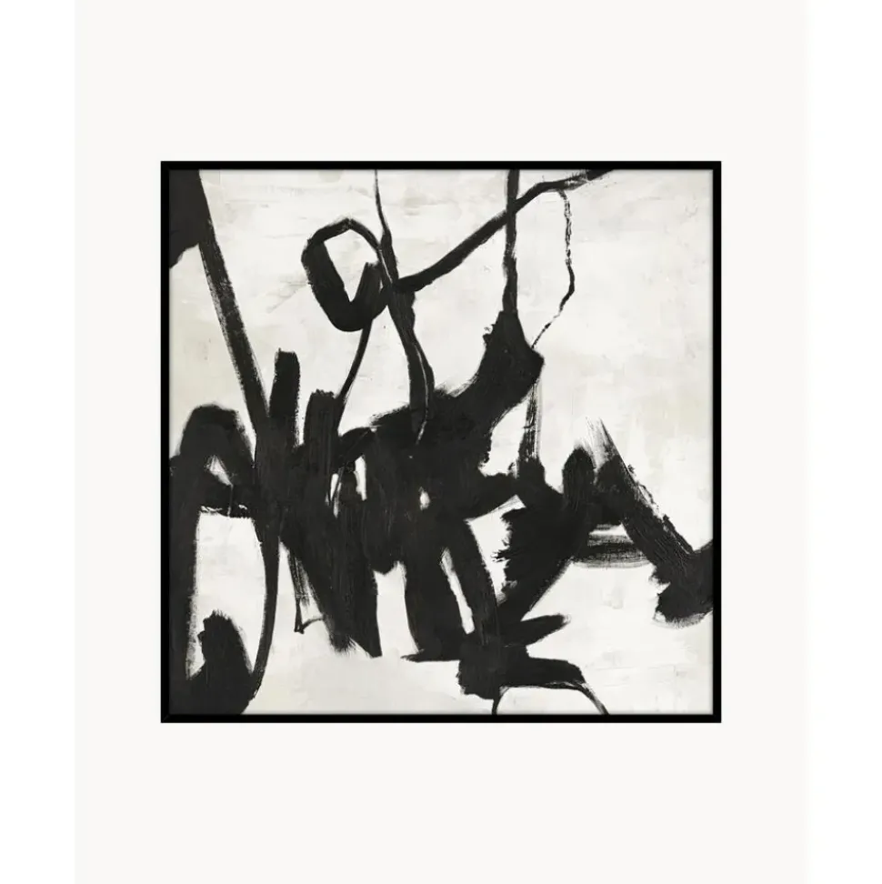 Cuadro En Lienzo Pintado A Mano Playblack, Marco De Madera