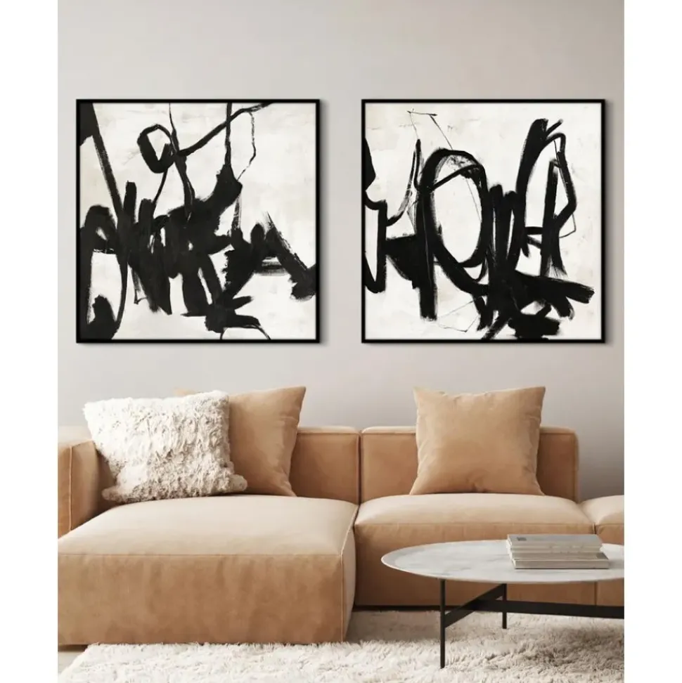 Cuadro En Lienzo Pintado A Mano Playblack, Marco De Madera