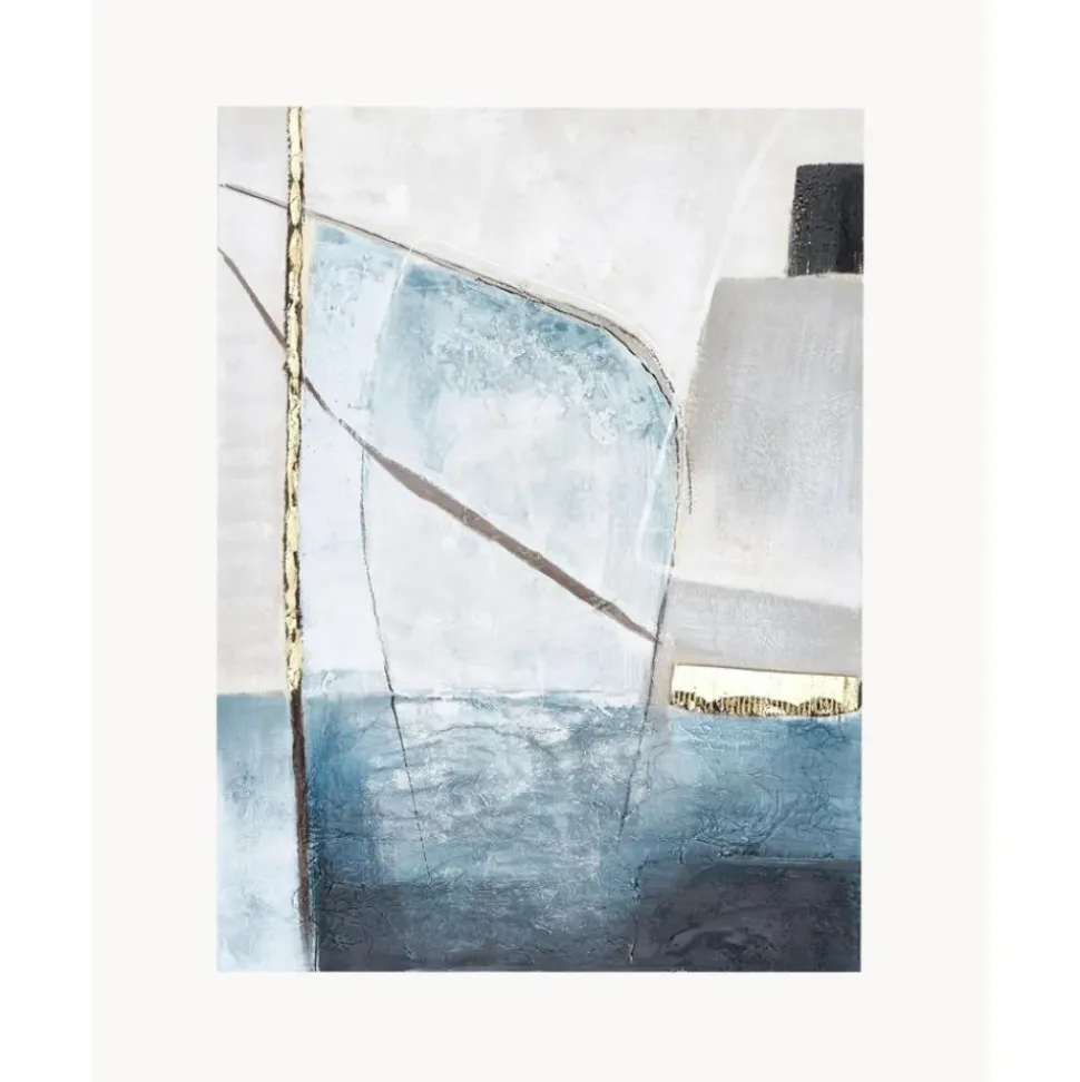 Cuadro En Lienzo Pintado A Mano Golden Blue Ii