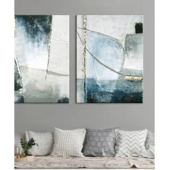 Cuadro En Lienzo Pintado A Mano Golden Blue Ii