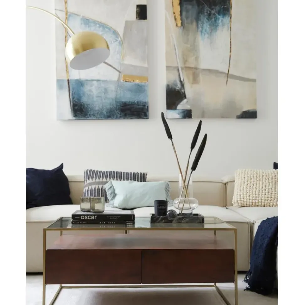 Cuadro En Lienzo Pintado A Mano Golden Blue Ii