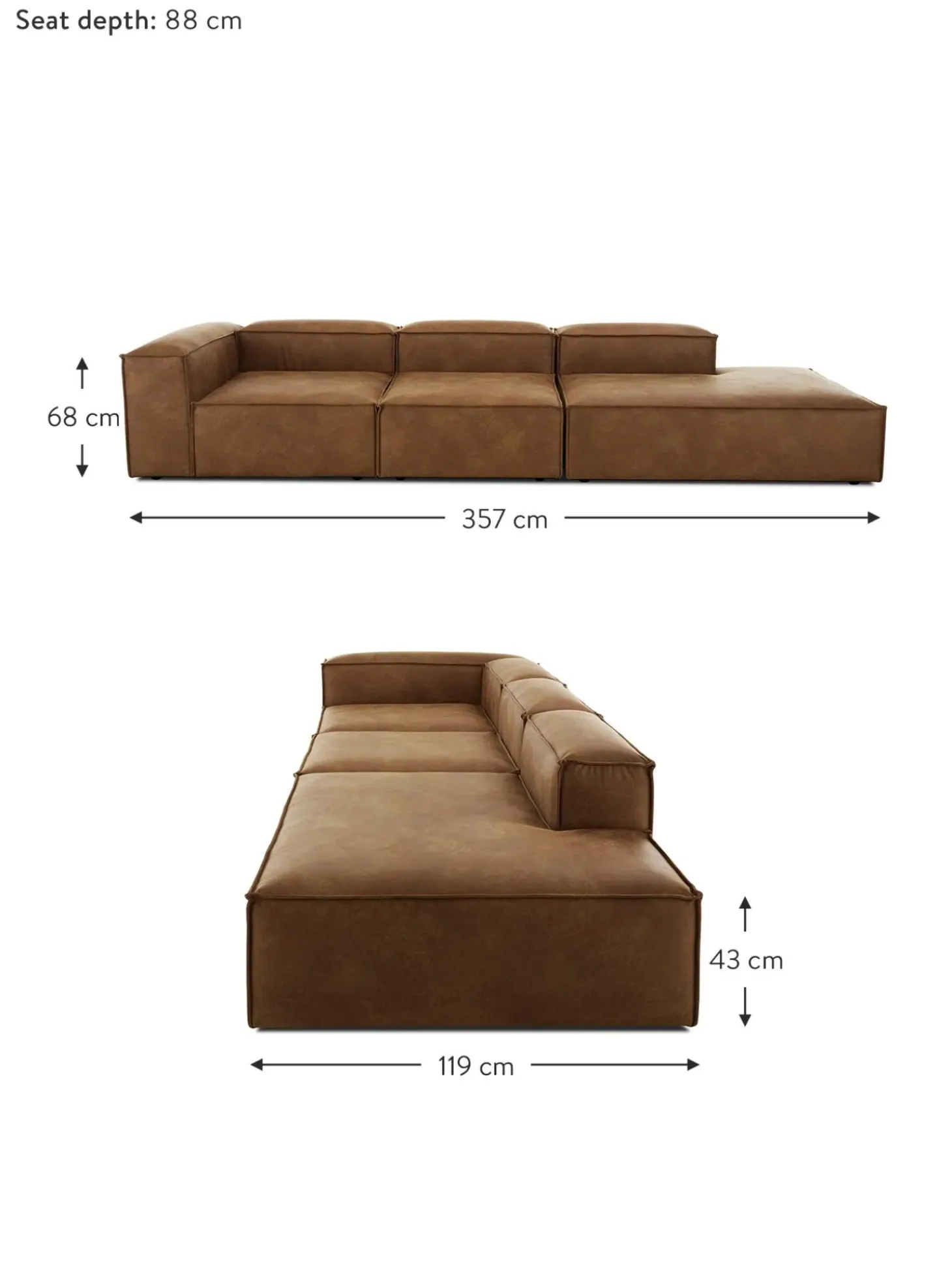 Divan Modular Grande De Cuero Reciclado Lennon