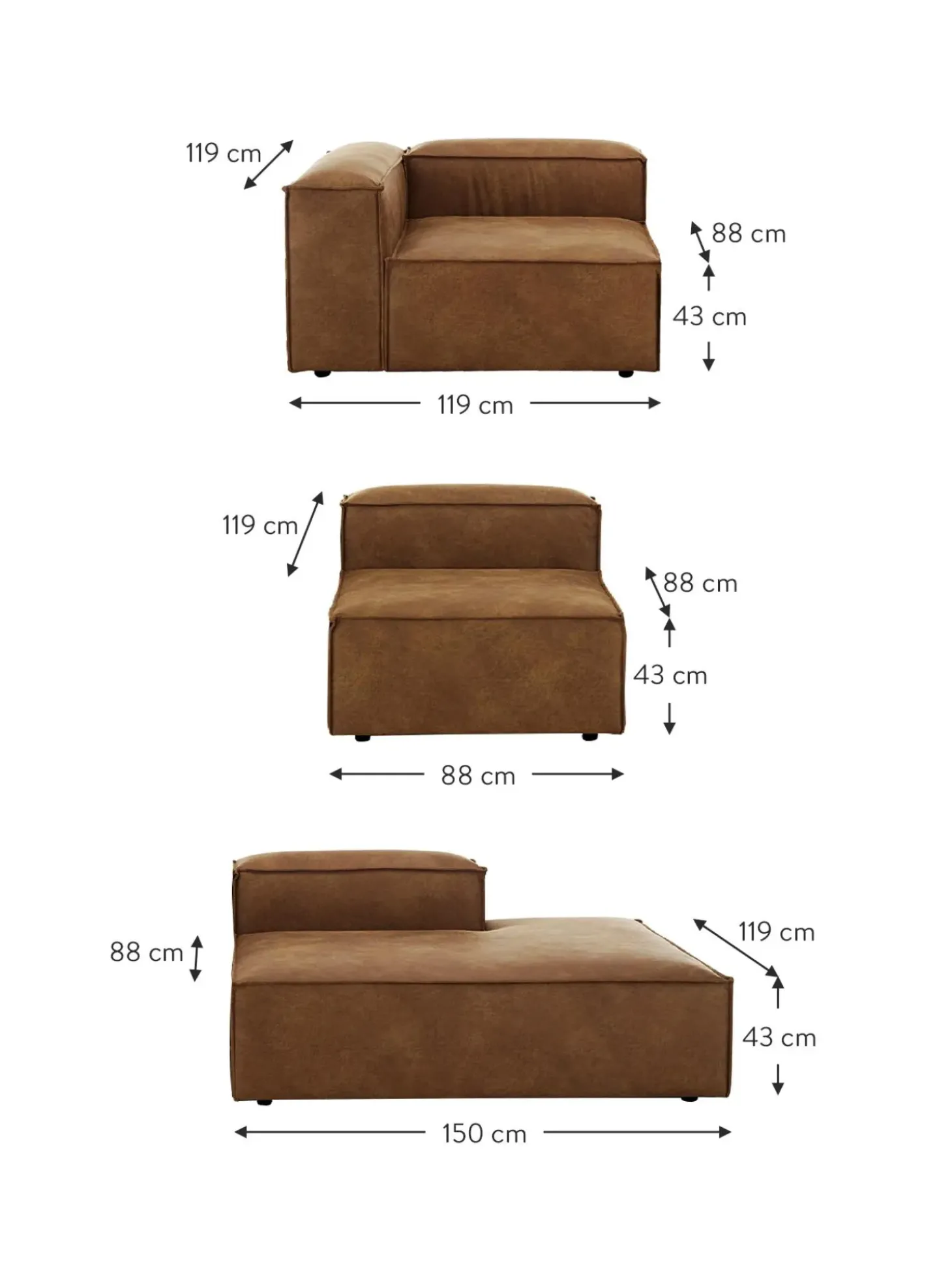 Divan Modular Grande De Cuero Reciclado Lennon