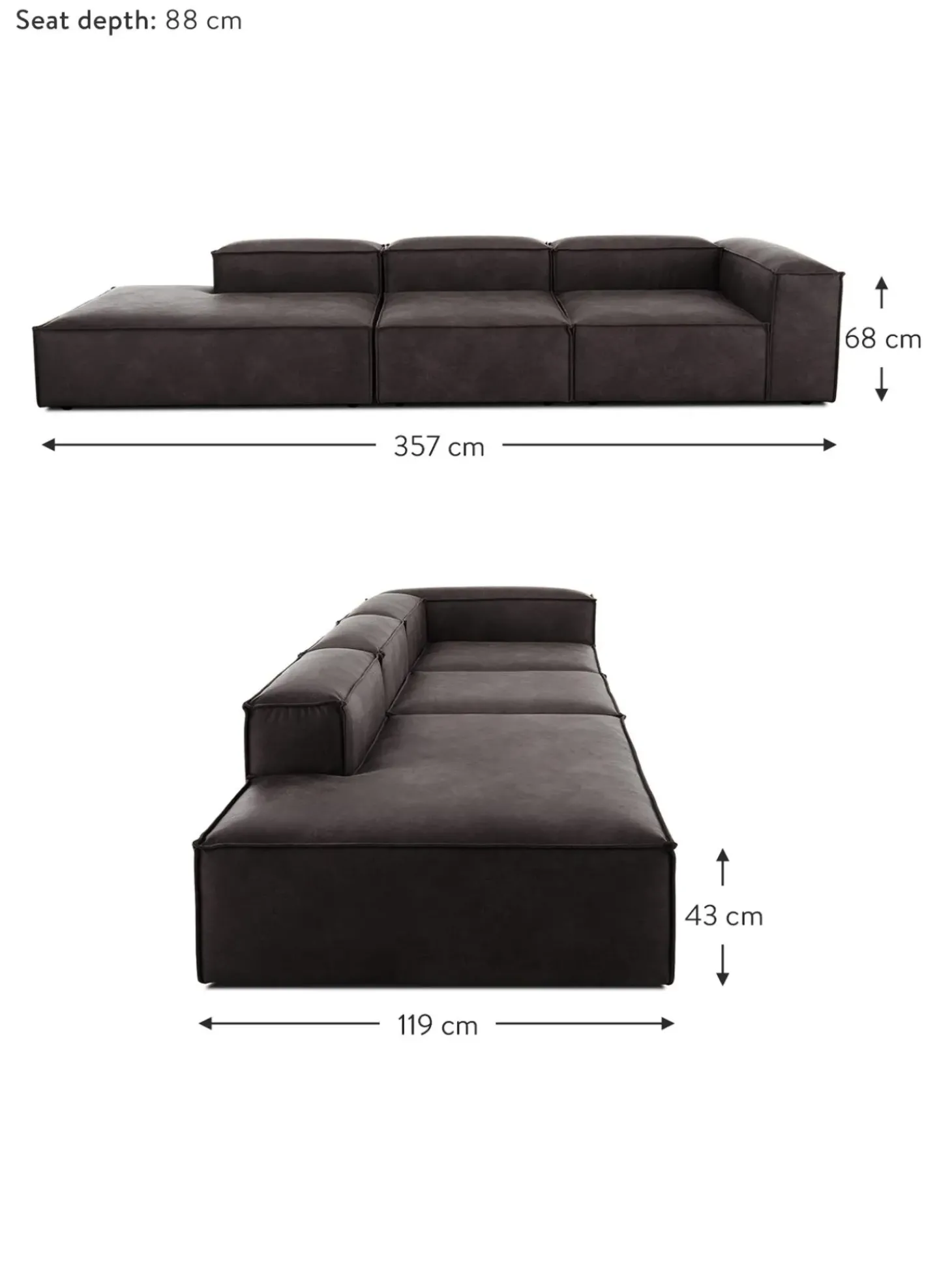 Divan Modular Grande De Cuero Reciclado Lennon
