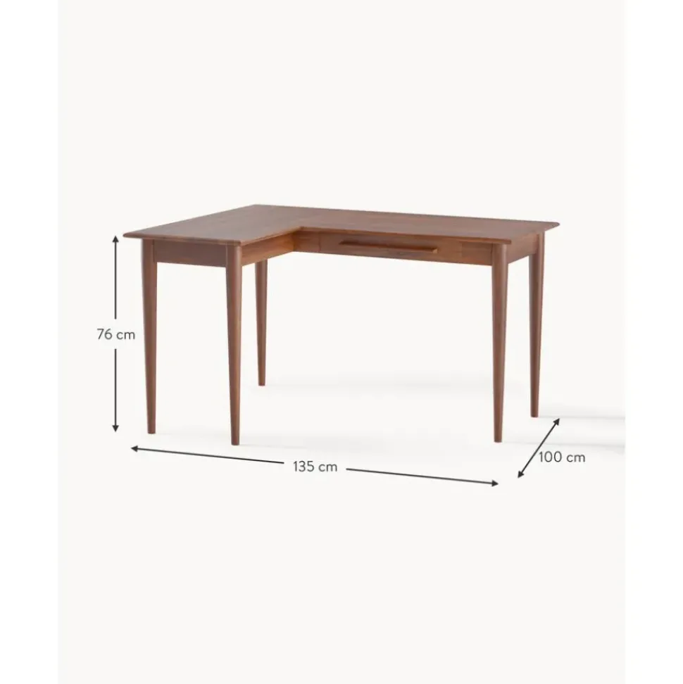 Escritorio Esquinero De Madera De Mango Con Cajones Paul