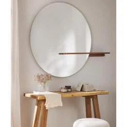 Espejo De Pared Grande Con Estante De Madera Sandro