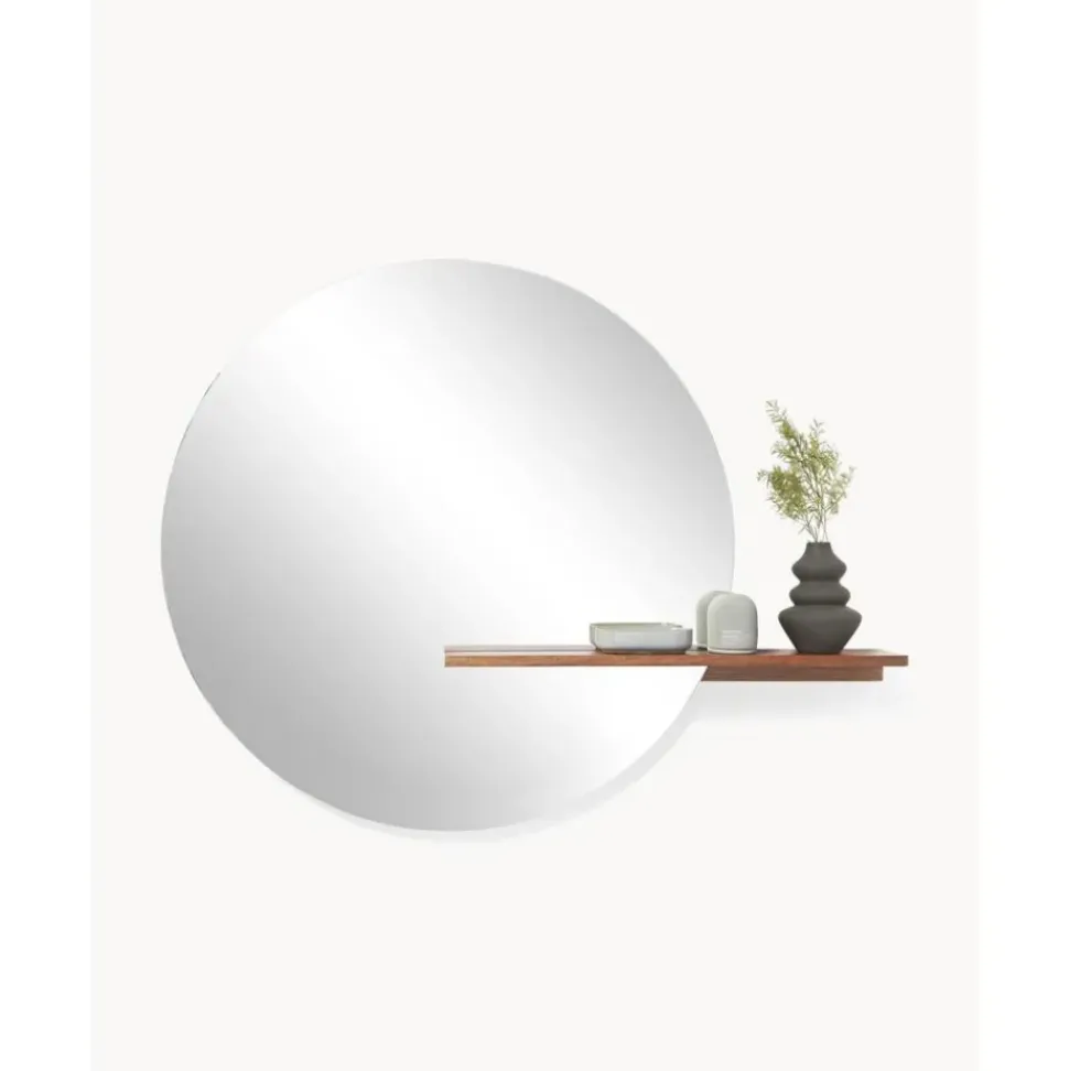 Espejo De Pared Grande Con Estante De Madera Sandro