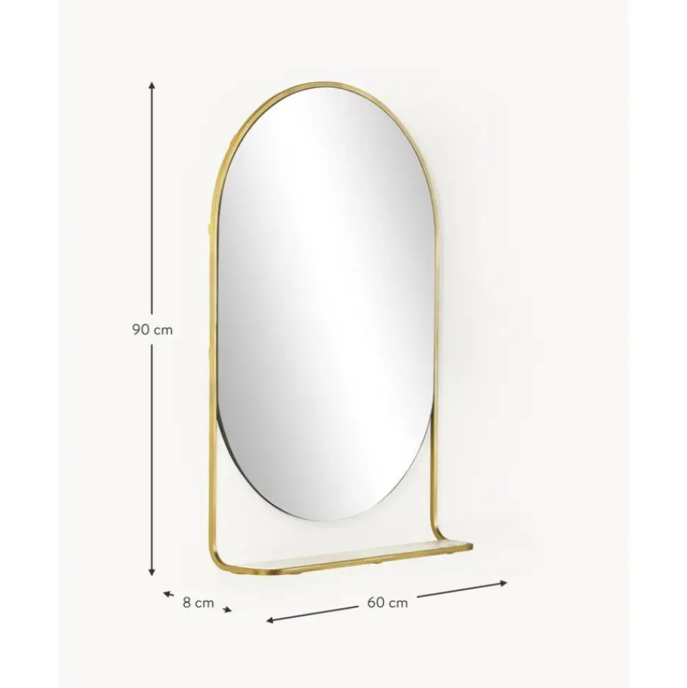 Espejo De Pared Ovalado Verena, Con Estante De Marmol