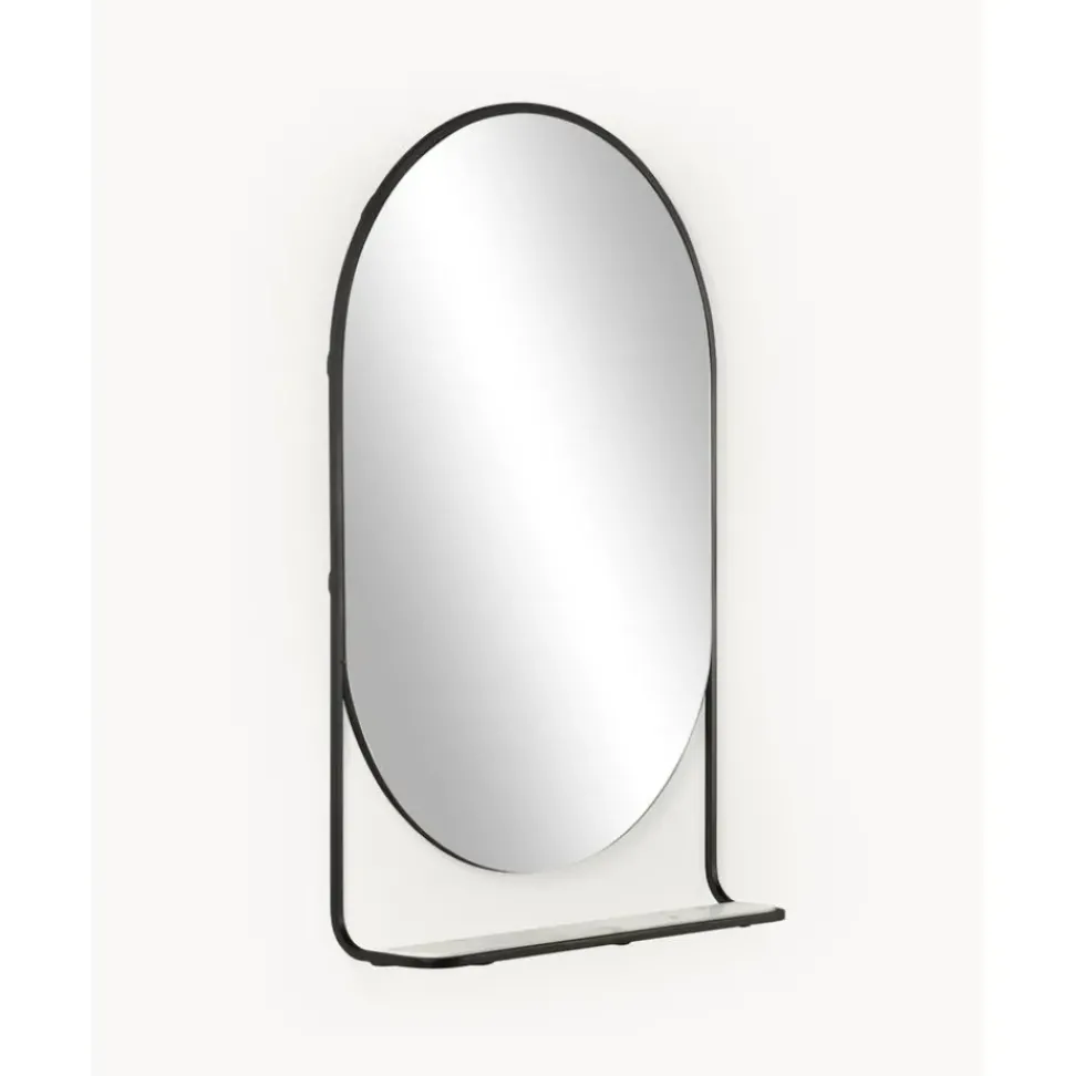 Espejo De Pared Ovalado Verena, Con Estante De Marmol