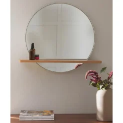 Espejo De Pared Redondo Con Estante De Madera Kenny