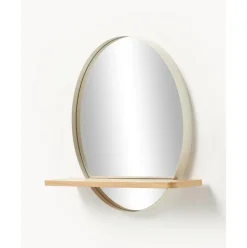 Espejo De Pared Redondo Con Estante De Madera Kenny