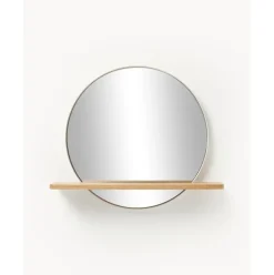 Espejo De Pared Redondo Con Estante De Madera Kenny