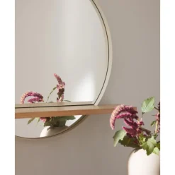 Espejo De Pared Redondo Con Estante De Madera Kenny