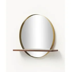 Espejo De Pared Redondo Con Estante De Madera Kenny