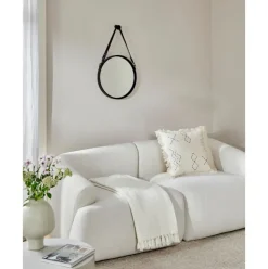 Espejo De Pared Redondo Liz, Con Correa De Cuero