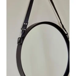 Espejo De Pared Redondo Liz, Con Correa De Cuero