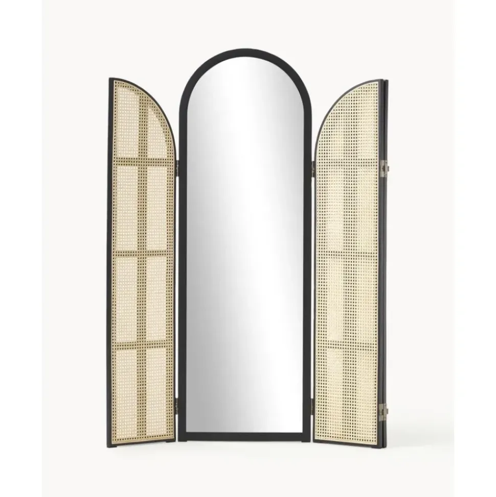 Espejo De Pie Con Biombo De Ratan Aura