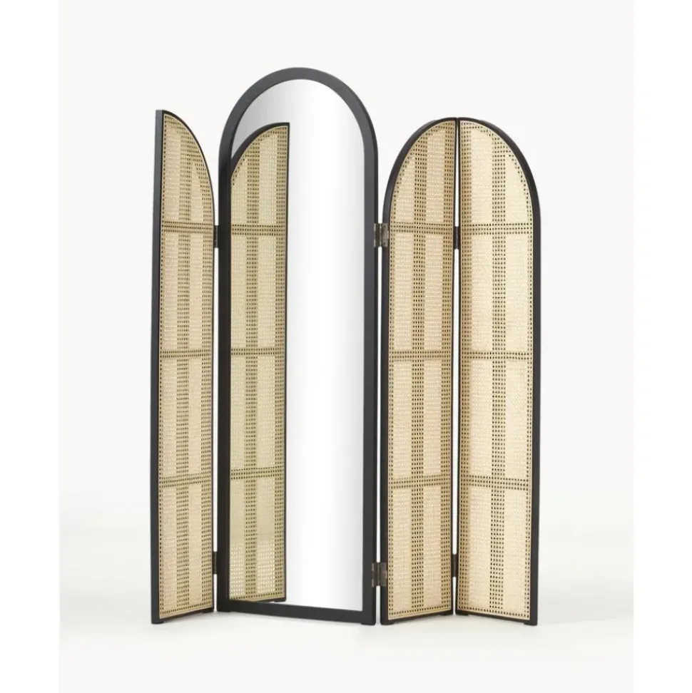 Espejo De Pie Con Biombo De Ratan Aura