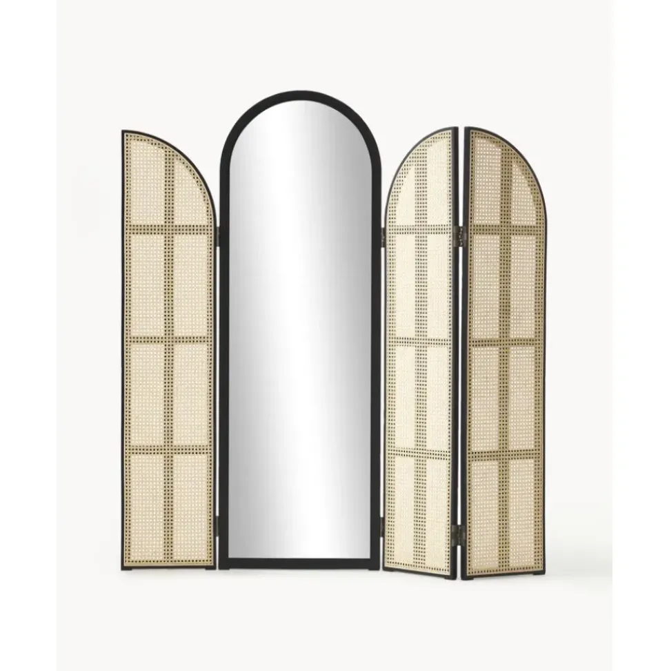 Espejo De Pie Con Biombo De Ratan Aura