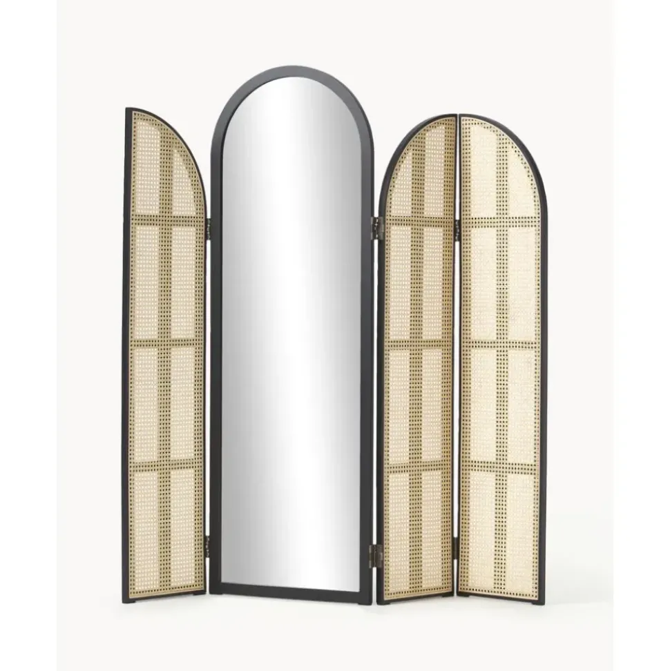 Espejo De Pie Con Biombo De Ratan Aura