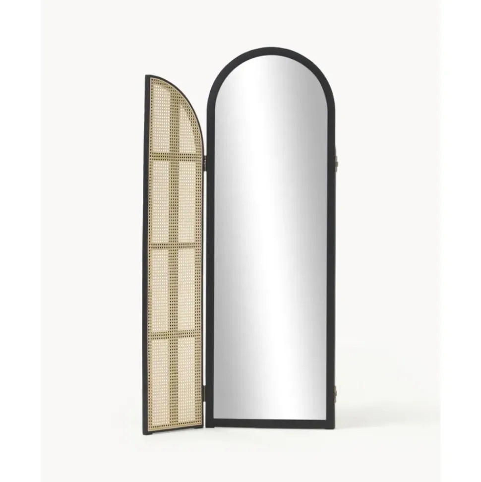 Espejo De Pie Con Biombo De Ratan Aura