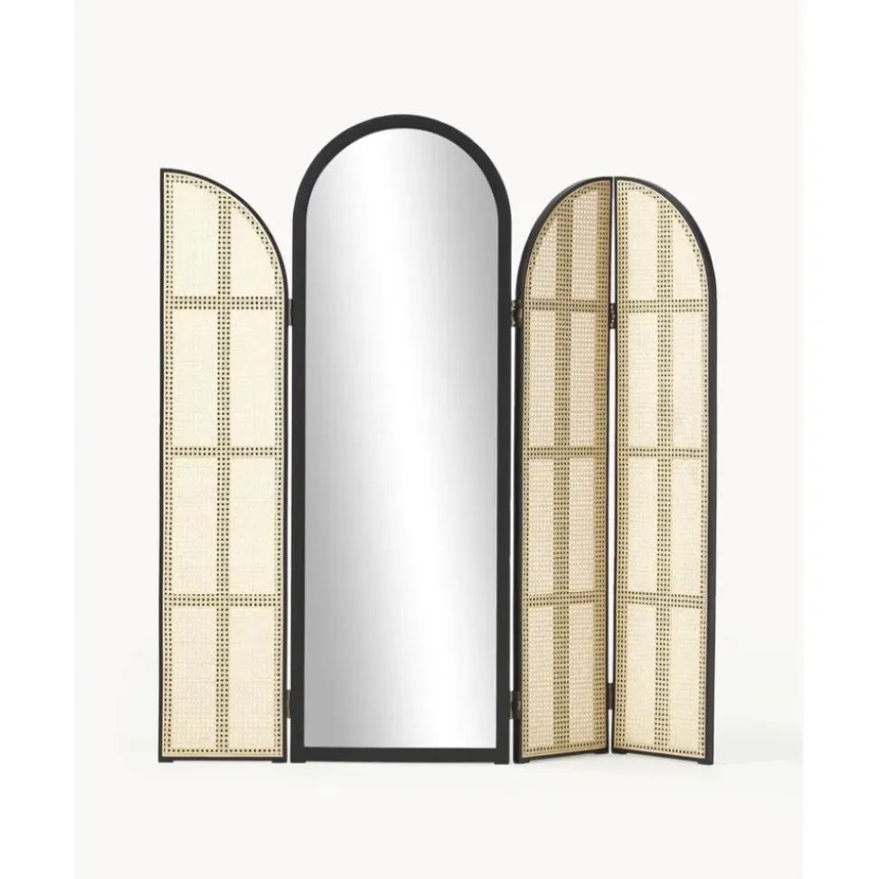 Espejo De Pie Con Biombo De Ratan Aura