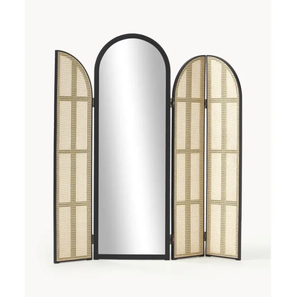 Espejo De Pie Con Biombo De Ratan Aura