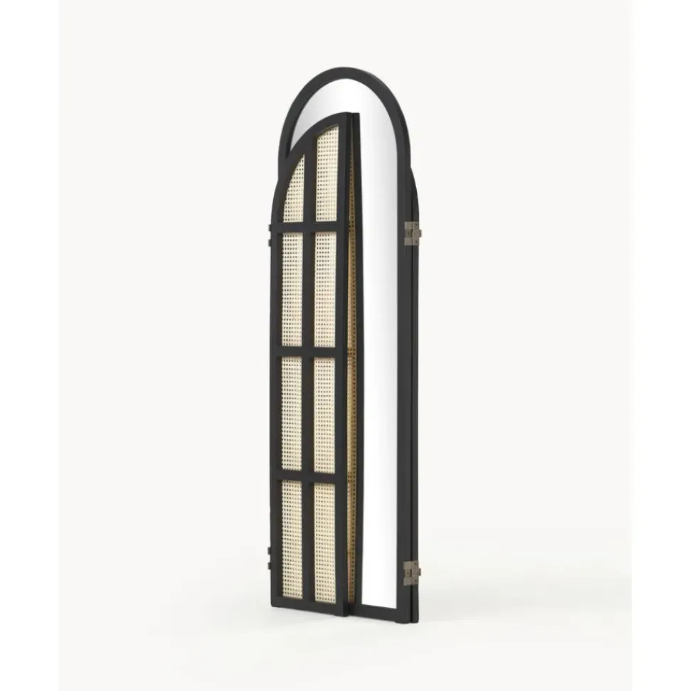 Espejo De Pie Con Biombo De Ratan Aura