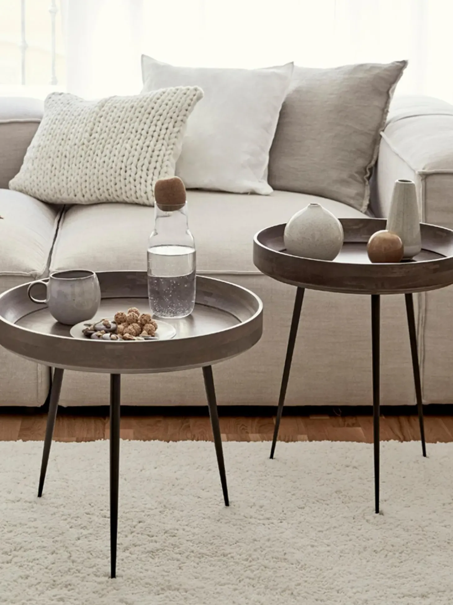 Mesa Auxiliar Bowl Table, Tablero De Madera De Mango