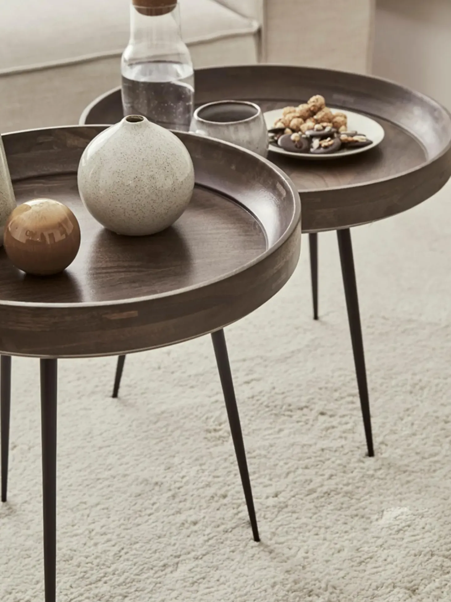 Mesa Auxiliar Bowl Table, Tablero De Madera De Mango