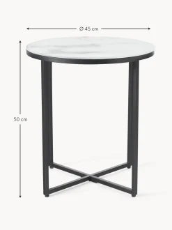 Mesa Auxiliar Redonda Antigua, Tablero De Vidrio En Aspecto Marmol