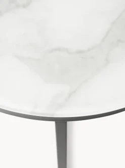 Mesa Auxiliar Redonda Antigua, Tablero De Vidrio En Aspecto Marmol