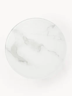 Mesa Auxiliar Redonda Antigua, Tablero De Vidrio En Aspecto Marmol