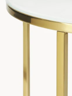 Mesa Auxiliar Redonda Antigua, Tablero De Vidrio En Aspecto Marmol