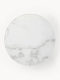 Mesa Auxiliar Redonda Antigua, Tablero De Vidrio En Aspecto Marmol