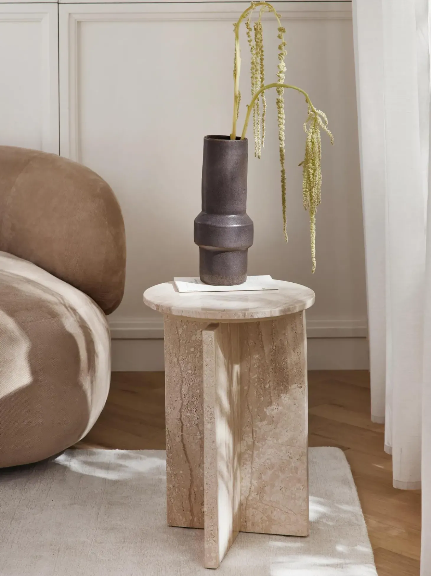 Mesa Auxiliar Redonda De Travertino Marisa