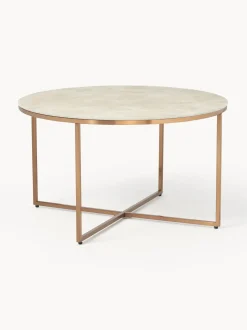 Mesa De Centro Antigua, Tablero De Vidrio En Aspecto Marmol