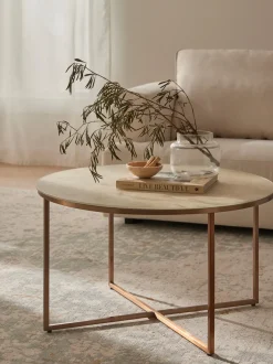 Mesa De Centro Antigua, Tablero De Vidrio En Aspecto Marmol