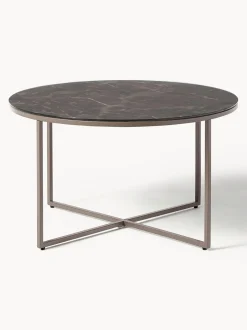 Mesa De Centro Antigua, Tablero De Vidrio En Aspecto Marmol