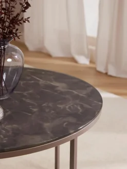 Mesa De Centro Antigua, Tablero De Vidrio En Aspecto Marmol