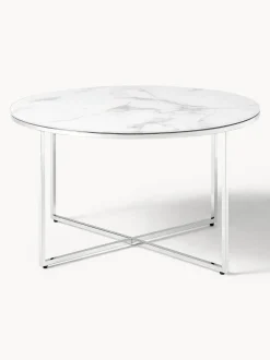 Mesa De Centro Antigua, Tablero De Vidrio En Aspecto Marmol