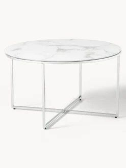 Mesa De Centro Antigua, Tablero De Vidrio En Aspecto Marmol