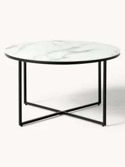 Mesa De Centro Antigua, Tablero De Vidrio En Aspecto Marmol