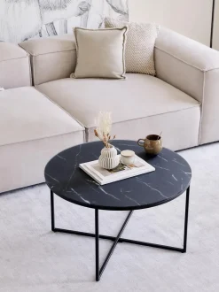 Mesa De Centro Antigua, Tablero De Vidrio En Aspecto Marmol