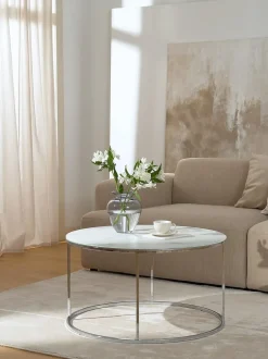 Mesa De Centro Antigua, Tablero De Vidrio En Aspecto Marmol