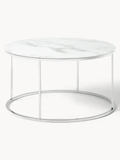 Mesa De Centro Antigua, Tablero De Vidrio En Aspecto Marmol