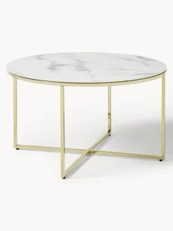 Mesa De Centro Antigua, Tablero De Vidrio En Aspecto Marmol